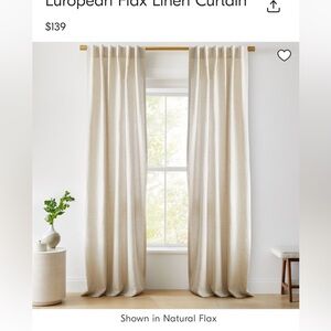 West Elm 48x96 linen drape. Lined in white cotton. Natural flax